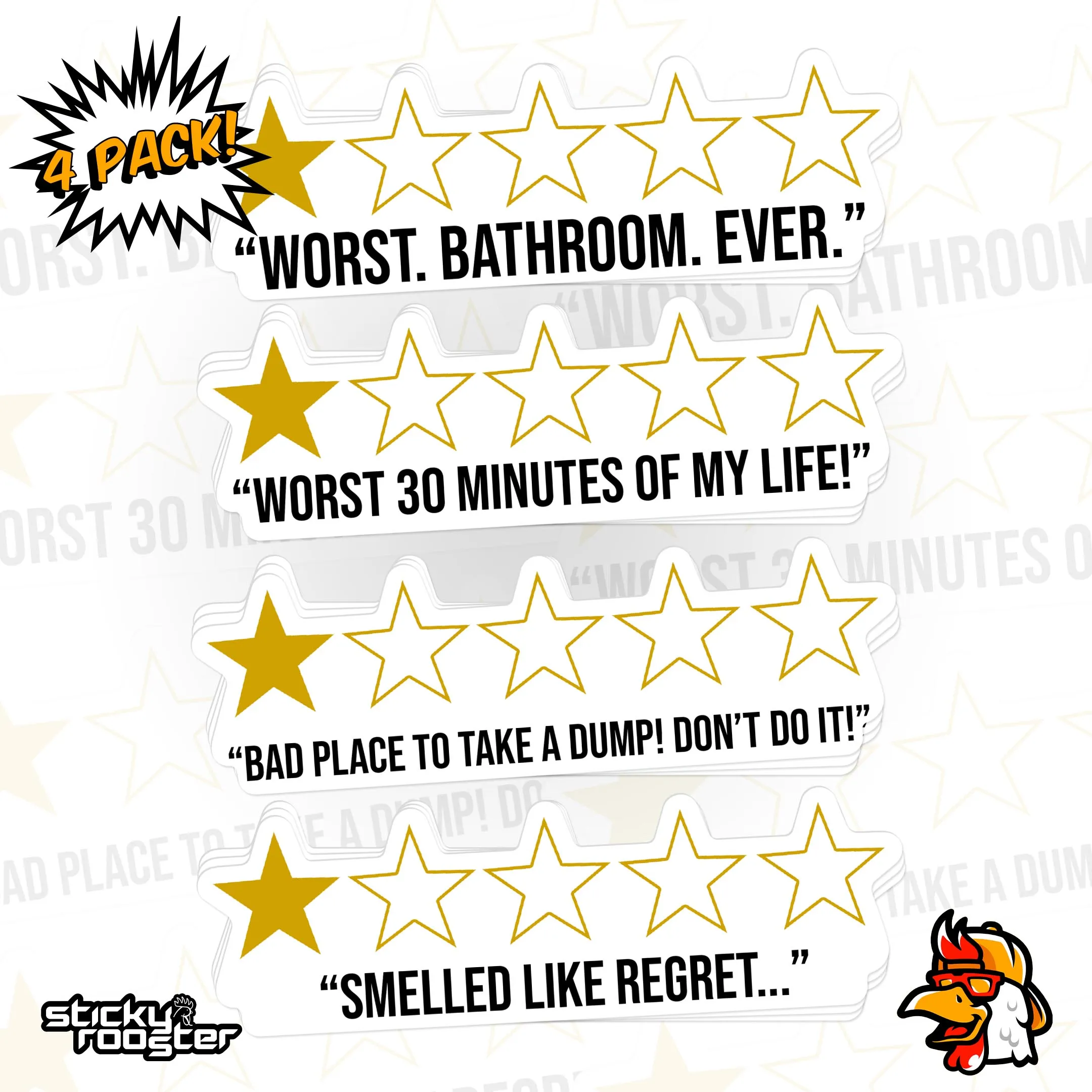 1 Star Bathroom Review stickers - 4 pack