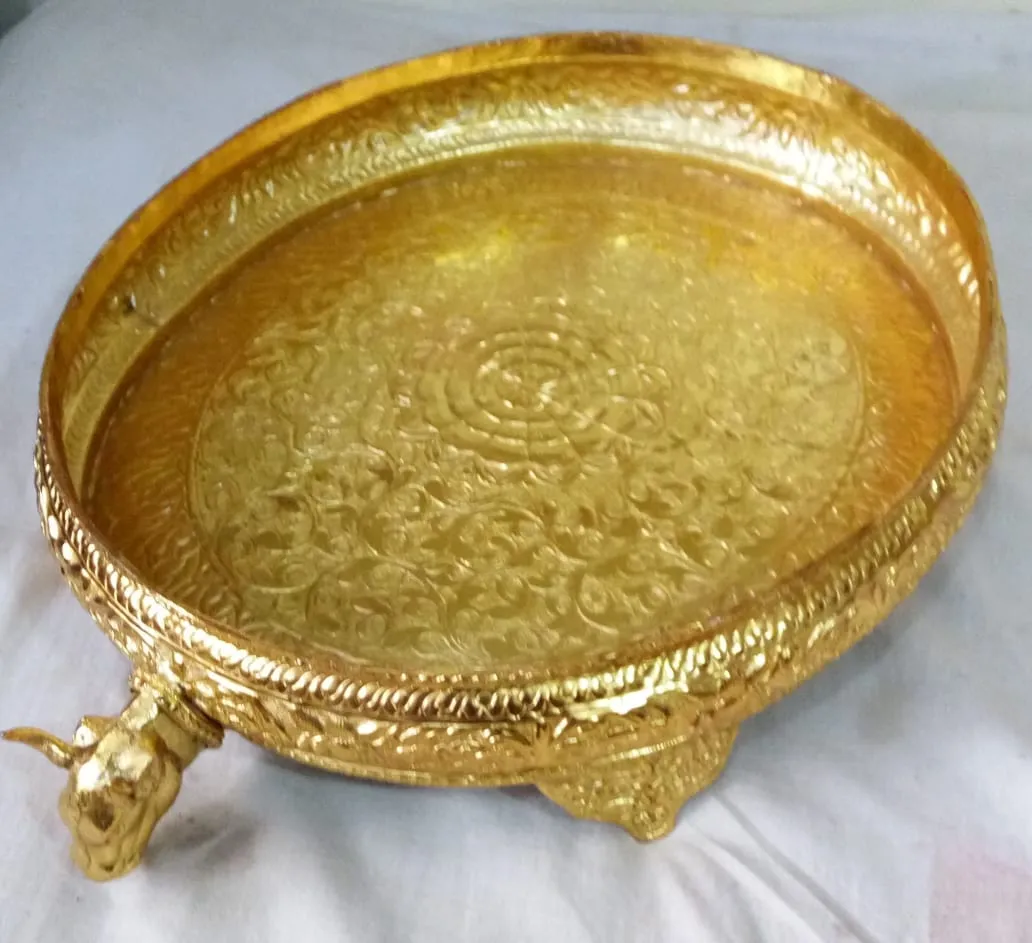 12 inches Big Size Gold plated Snan Patra with Gomukh Outlet for Abishekam of idols  ( 12 inches )-POSH001SPT