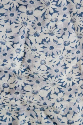 1940s Vintage Flower Rayon Fabric, Floral Light Blue and White Sewing Fabric, 3.8 Yards