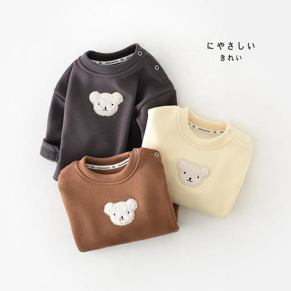 2022 Winter Infant and Toddler Solid T-Shirt Baby Plush Thickened Bear Head Pullover Undercoat