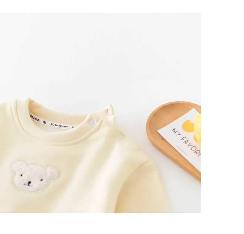 2022 Winter Infant and Toddler Solid T-Shirt Baby Plush Thickened Bear Head Pullover Undercoat