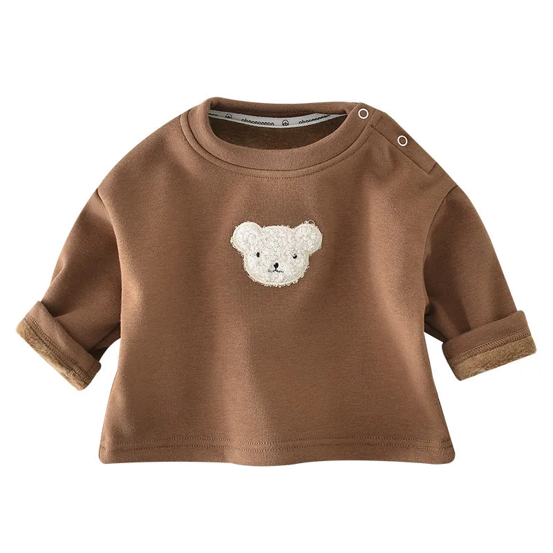 2022 Winter Infant and Toddler Solid T-Shirt Baby Plush Thickened Bear Head Pullover Undercoat