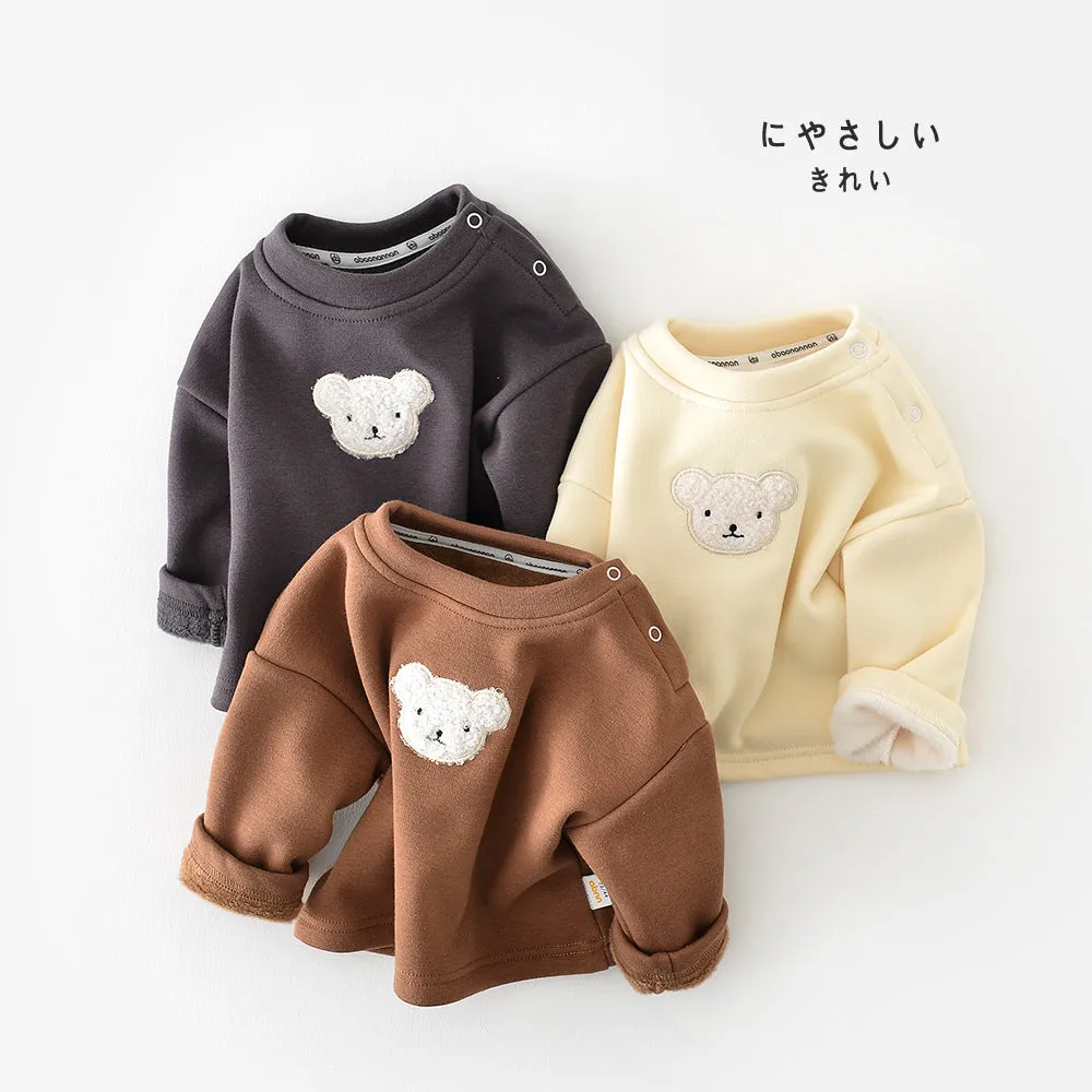 2022 Winter Infant and Toddler Solid T-Shirt Baby Plush Thickened Bear Head Pullover Undercoat