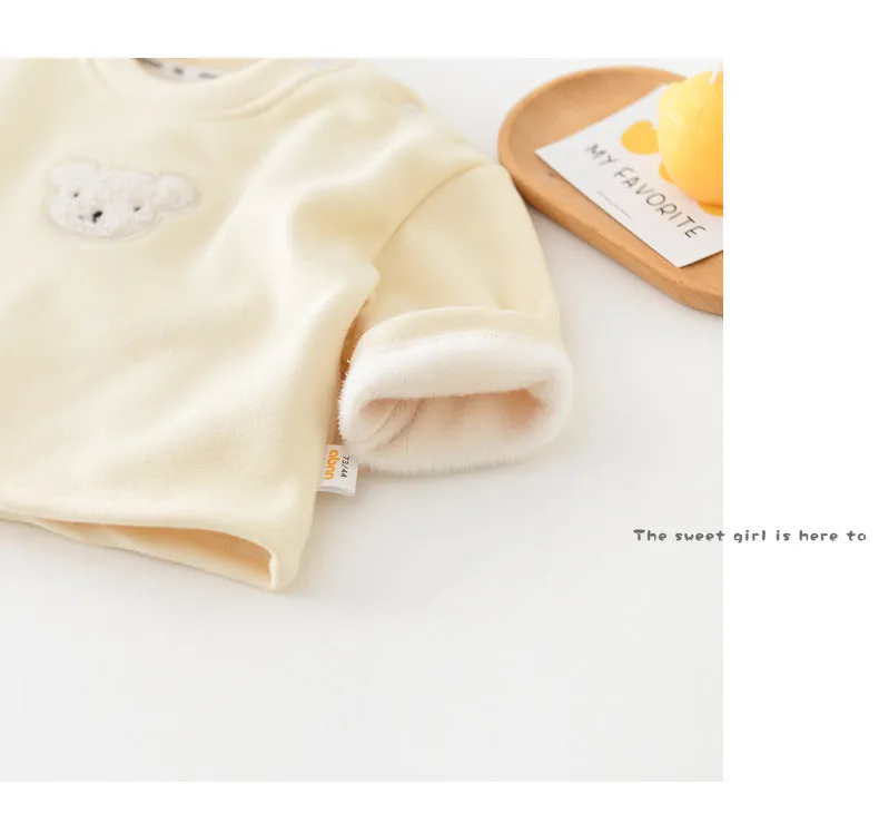 2022 Winter Infant and Toddler Solid T-Shirt Baby Plush Thickened Bear Head Pullover Undercoat