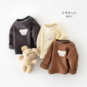 2022 Winter Infant and Toddler Solid T-Shirt Baby Plush Thickened Bear Head Pullover Undercoat