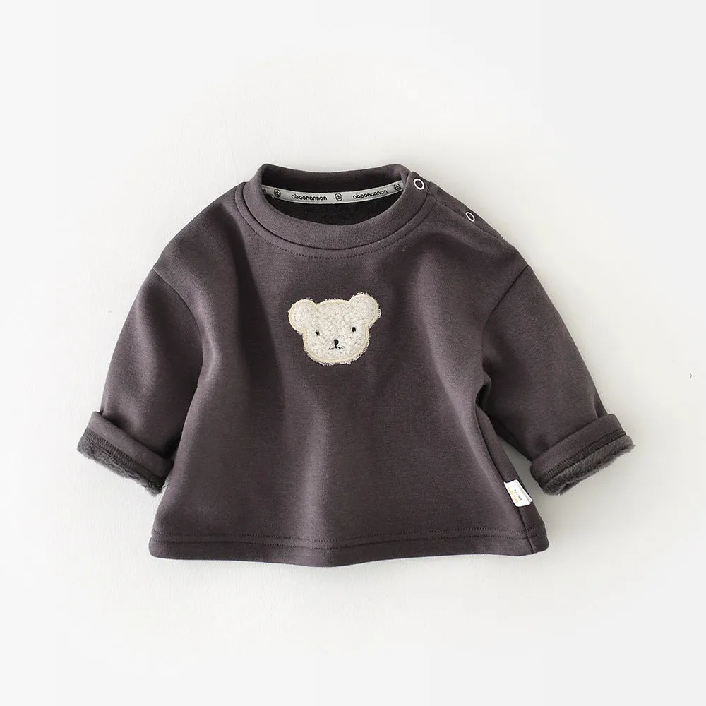 2022 Winter Infant and Toddler Solid T-Shirt Baby Plush Thickened Bear Head Pullover Undercoat