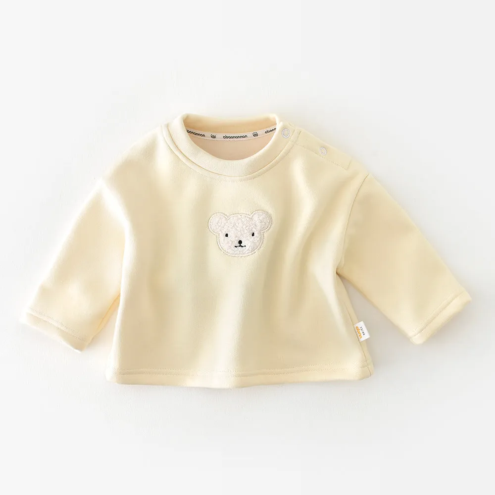 2022 Winter Infant and Toddler Solid T-Shirt Baby Plush Thickened Bear Head Pullover Undercoat