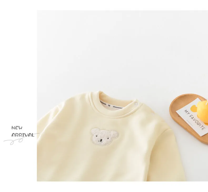 2022 Winter Infant and Toddler Solid T-Shirt Baby Plush Thickened Bear Head Pullover Undercoat