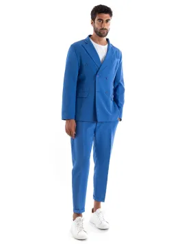 Abito Uomo Doppiopetto Vestito Viscosa Completo Giacca Pantaloni Blu Royal Sportivo Elegante Cerimonia GIOSAL-OU2163A