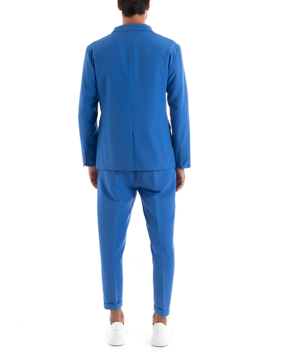 Abito Uomo Doppiopetto Vestito Viscosa Completo Giacca Pantaloni Blu Royal Sportivo Elegante Cerimonia GIOSAL-OU2163A