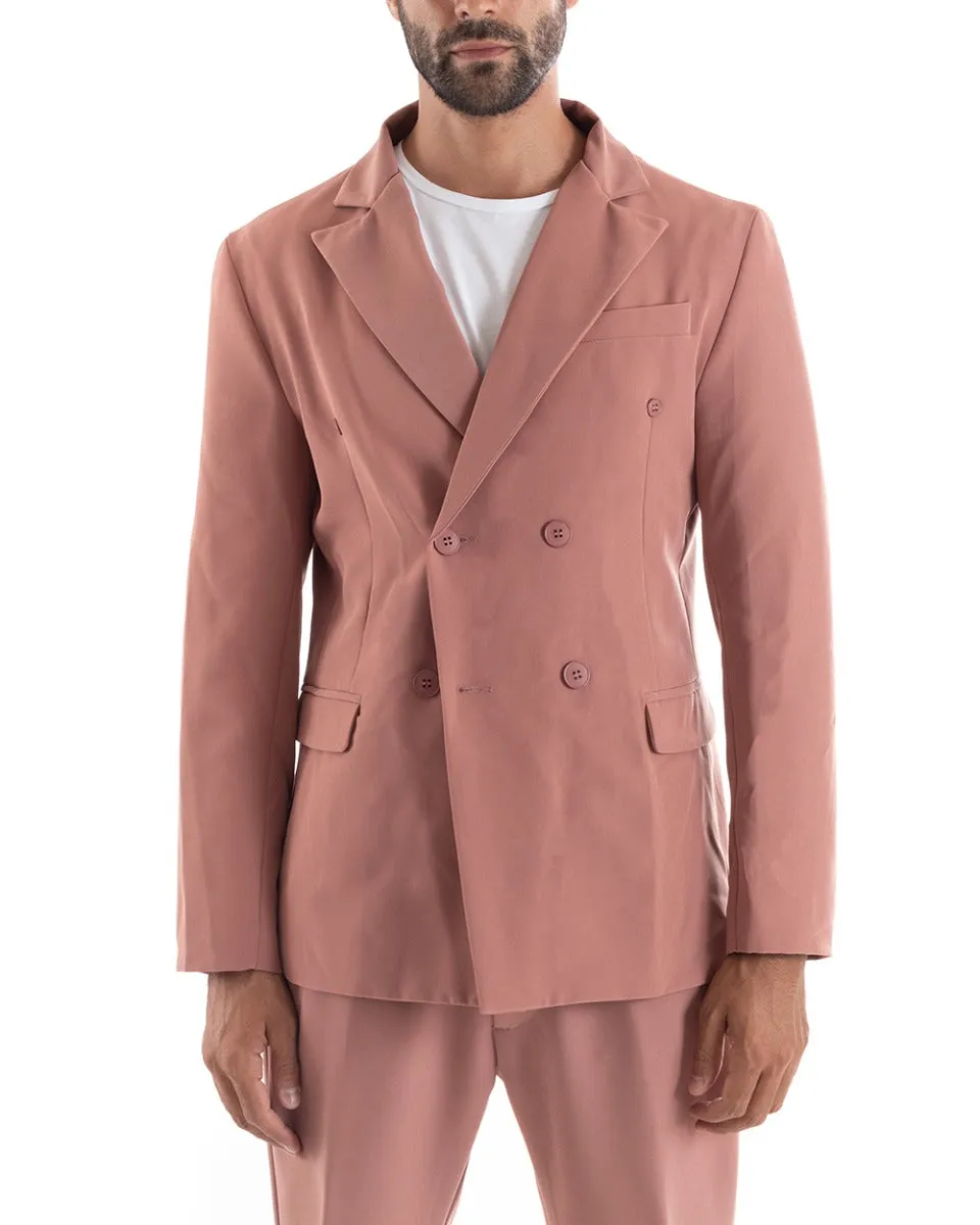 Abito Uomo Doppiopetto Vestito Viscosa Completo Giacca Pantaloni Rosa Elegante Cerimonia GIOSAL-OU2164A