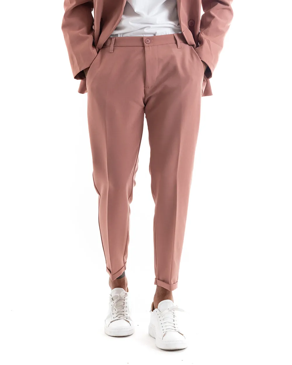 Abito Uomo Doppiopetto Vestito Viscosa Completo Giacca Pantaloni Rosa Elegante Cerimonia GIOSAL-OU2164A