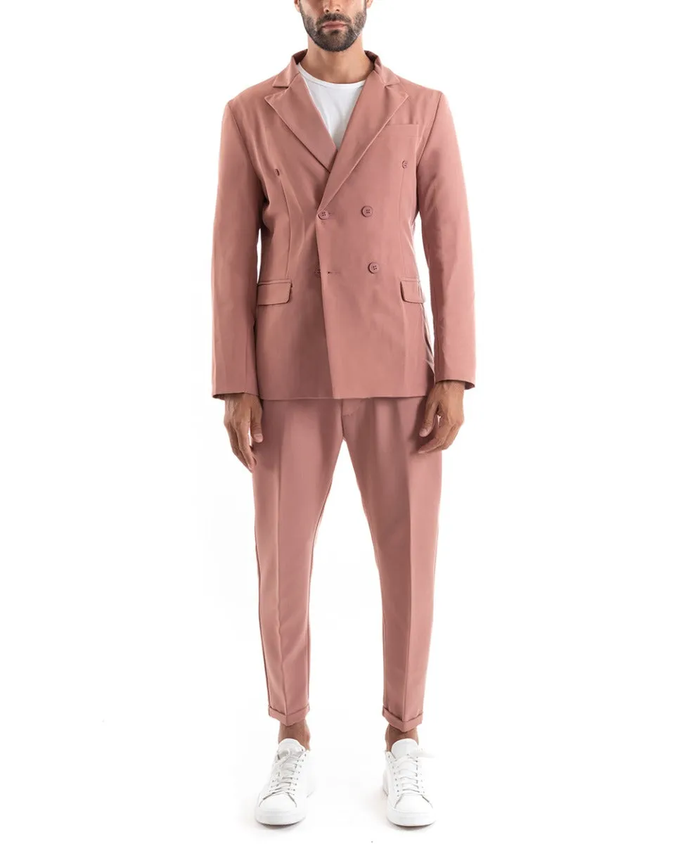 Abito Uomo Doppiopetto Vestito Viscosa Completo Giacca Pantaloni Rosa Elegante Cerimonia GIOSAL-OU2164A