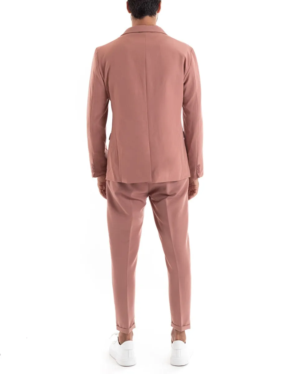 Abito Uomo Doppiopetto Vestito Viscosa Completo Giacca Pantaloni Rosa Elegante Cerimonia GIOSAL-OU2164A