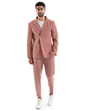 Abito Uomo Doppiopetto Vestito Viscosa Completo Giacca Pantaloni Rosa Elegante Cerimonia GIOSAL-OU2164A