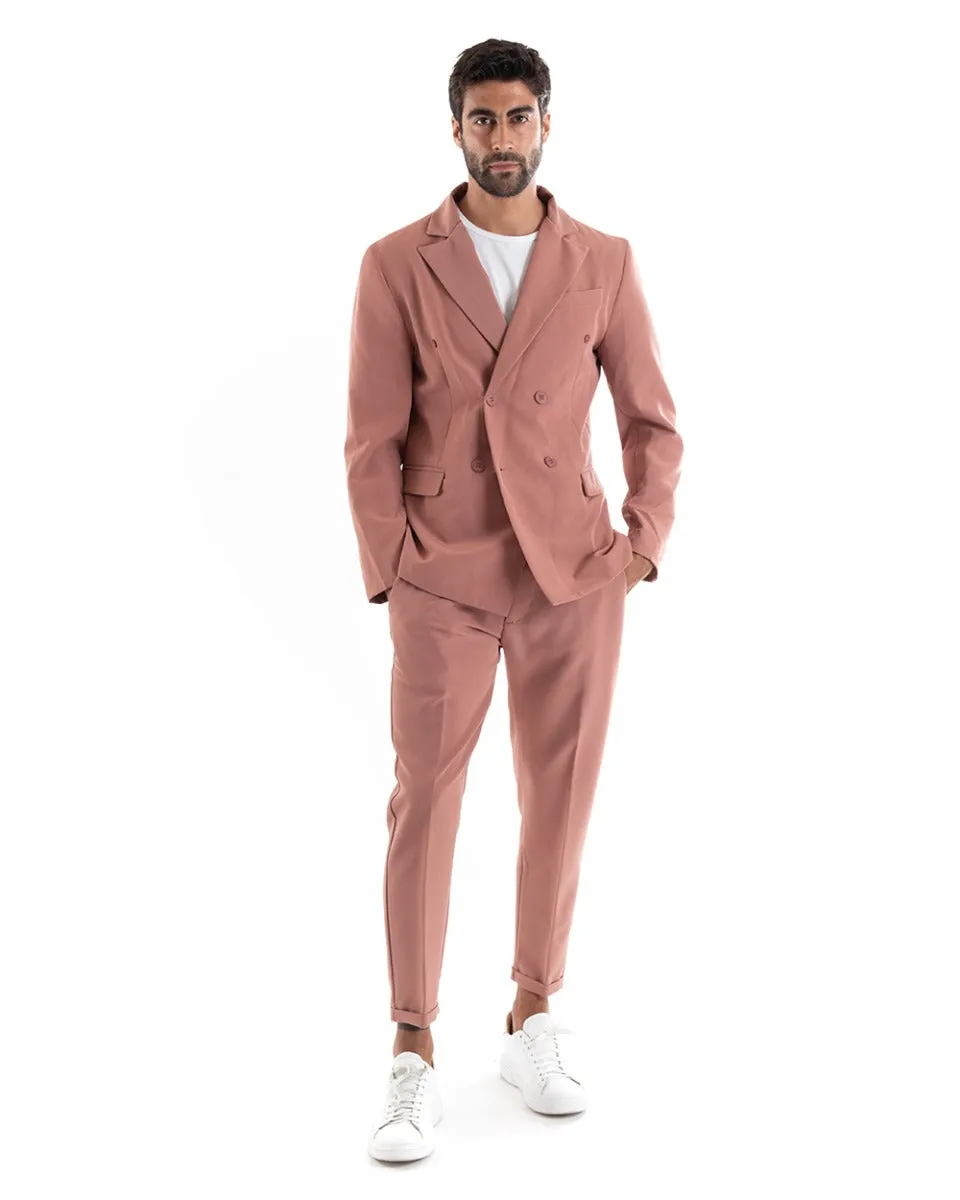 Abito Uomo Doppiopetto Vestito Viscosa Completo Giacca Pantaloni Rosa Elegante Cerimonia GIOSAL-OU2164A