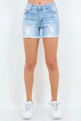 American Bazi High Waist Distressed Frayed Denim Shorts