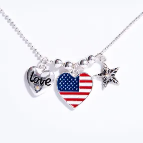 American Flag Hearts and Stars Charms Necklace