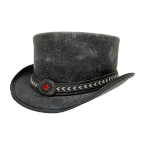 American Hat Makers Asphalt Leather Teleport Top Hat