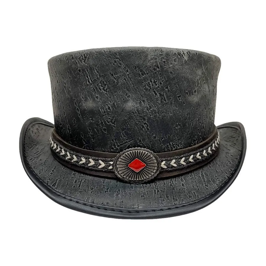 American Hat Makers Asphalt Leather Teleport Top Hat