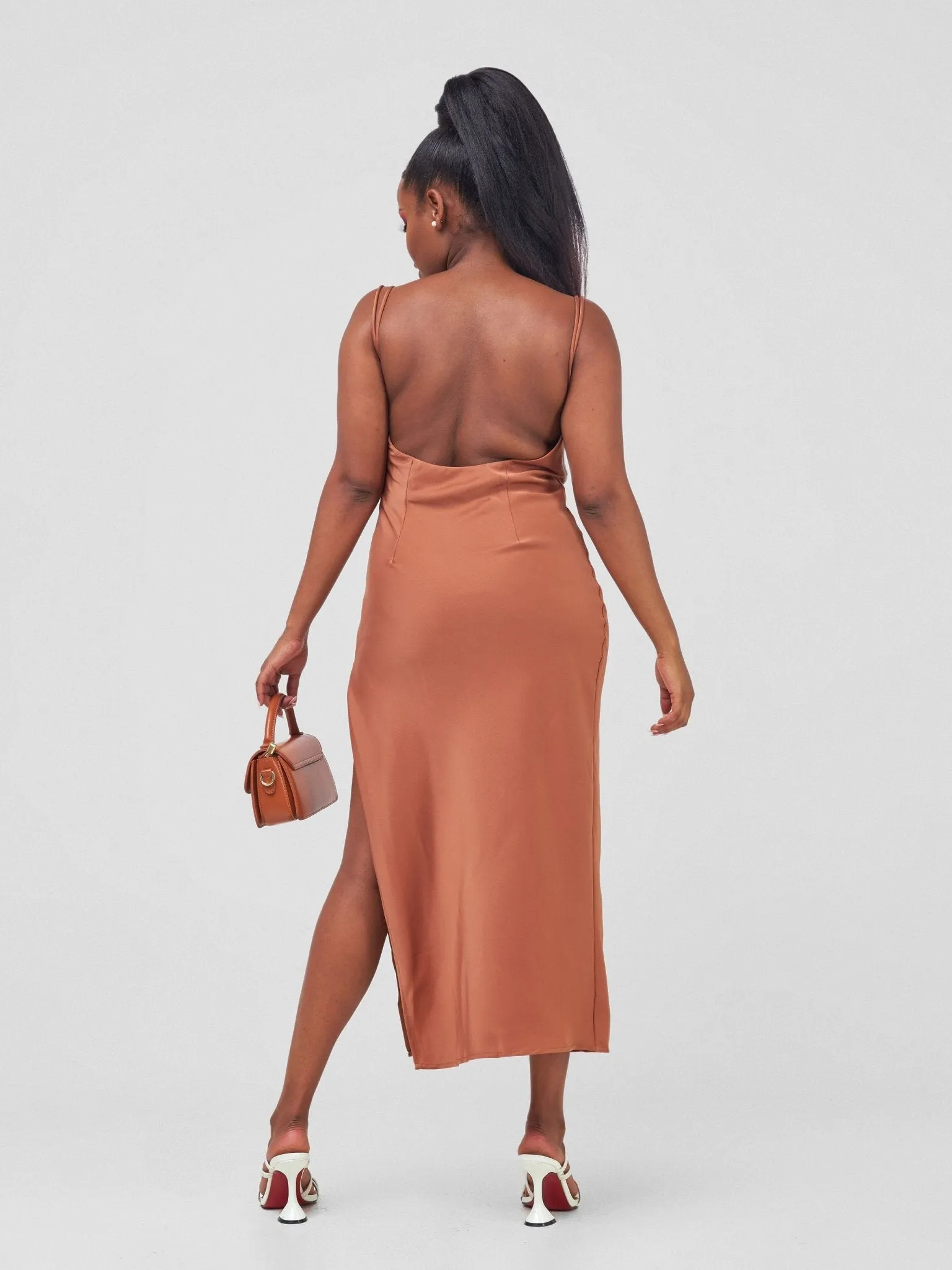 Anika Long Satin Double Strap Dress - Copper