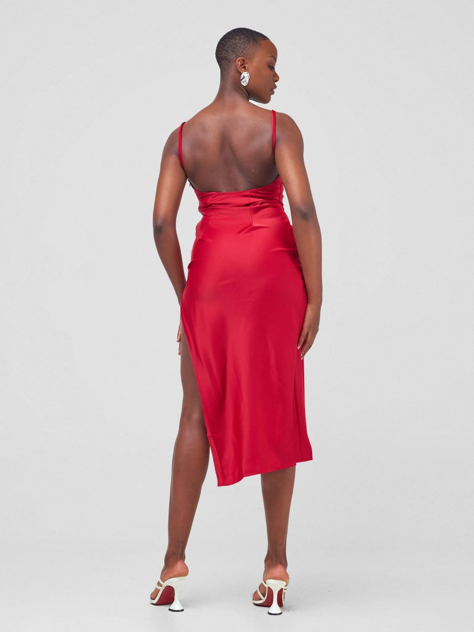 Anika Long Satin Double Strap Dress - Red