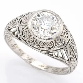 Antique Platinum 1.40 Ct Euro Cut Diamond Art Deco Band Ring