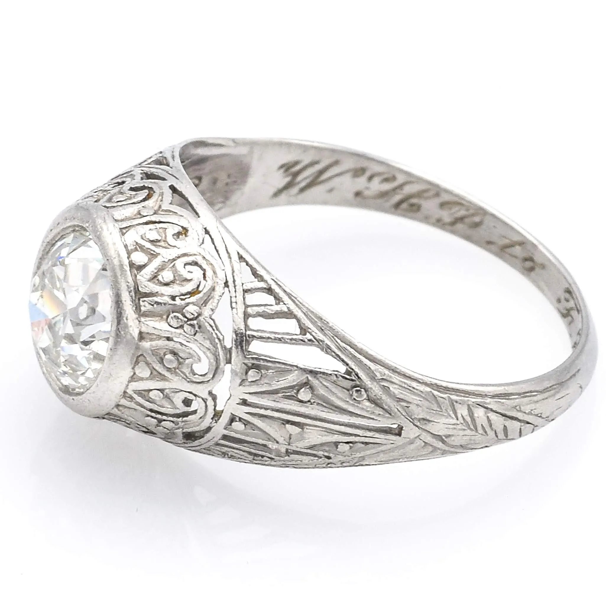 Antique Platinum 1.40 Ct Euro Cut Diamond Art Deco Band Ring