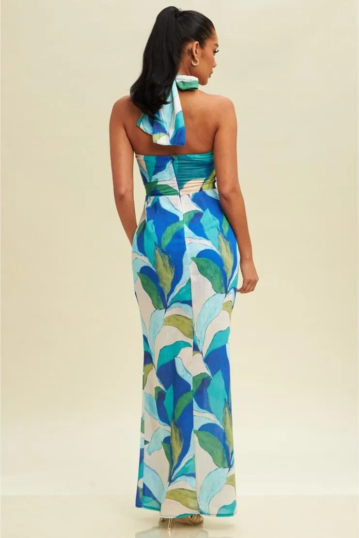 Aura Halter Linen Maxi Dress - Royal Blue