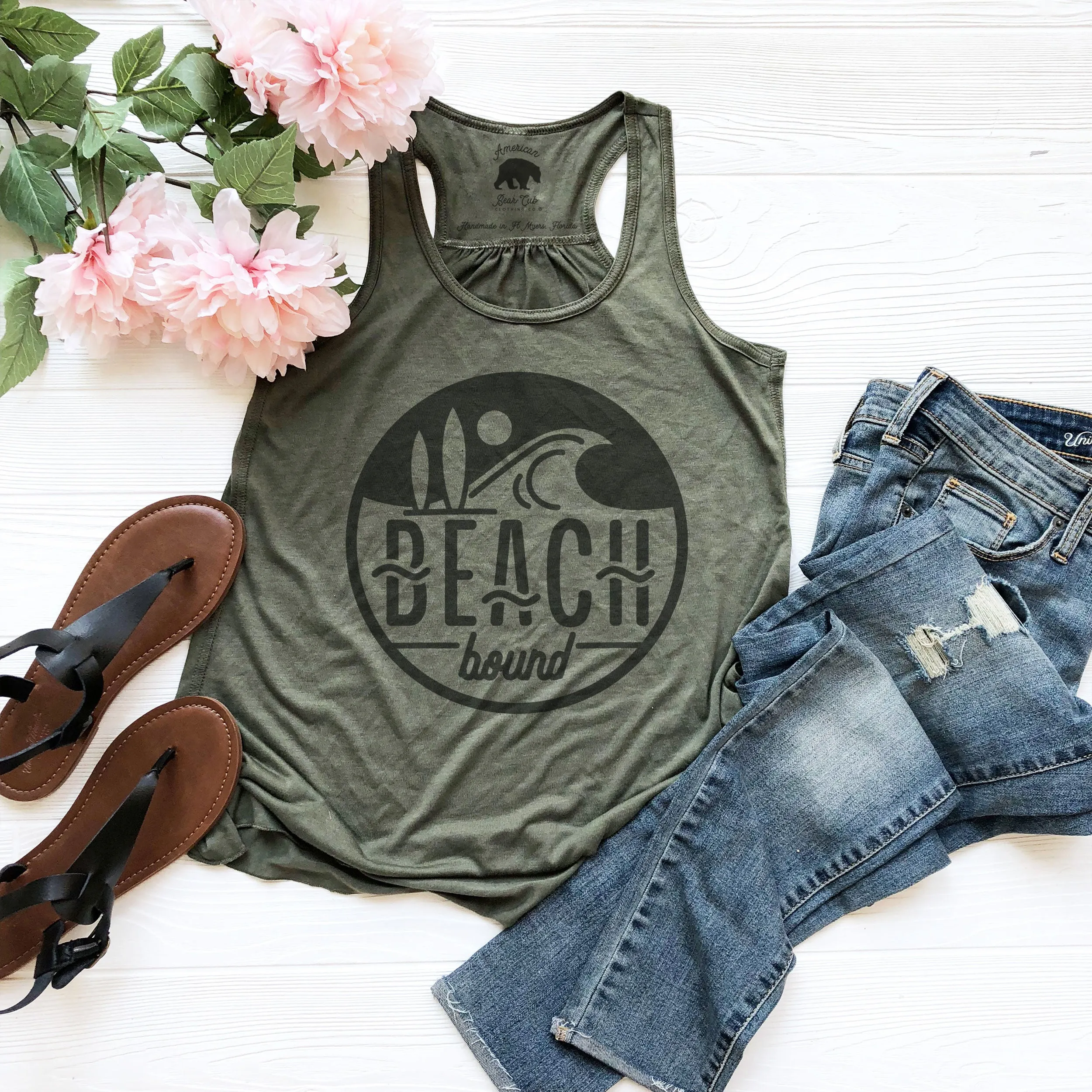 Beach Bound Circle flowy racerback tank tops - light or dark artwork