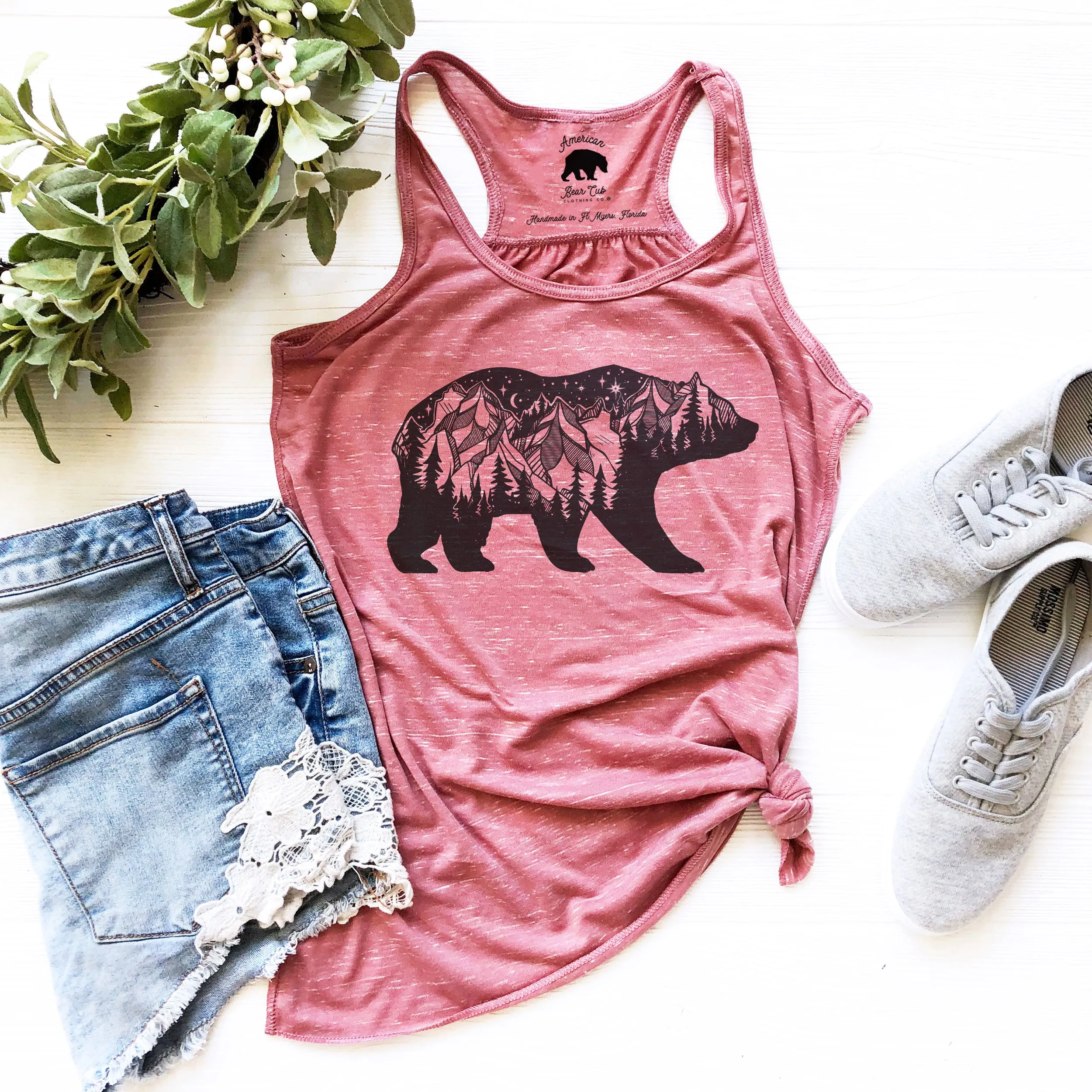 Bear Mountain flowy racerback tank tops