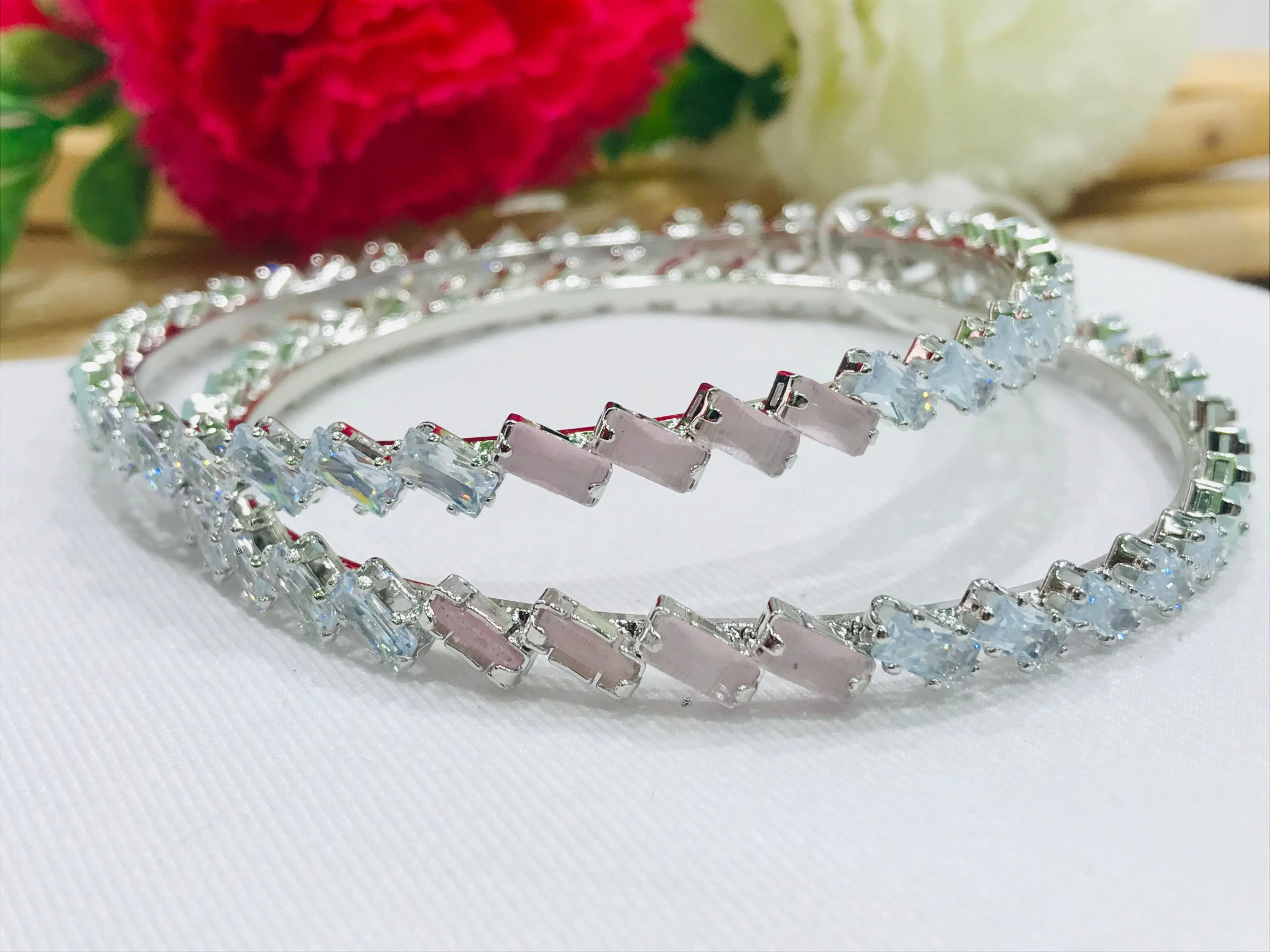 Beautiful AD Bangles In Silver Finish