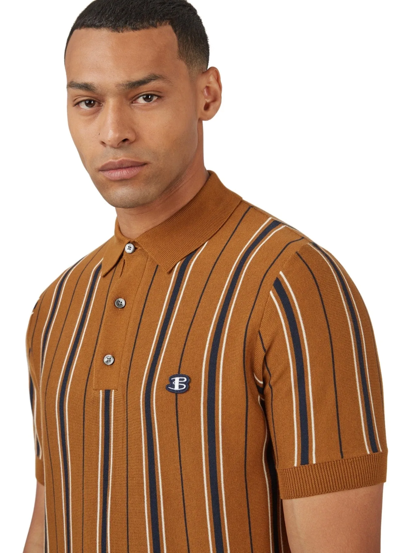 Ben Sherman Mens All Over Stripe Knit Polo Shirt