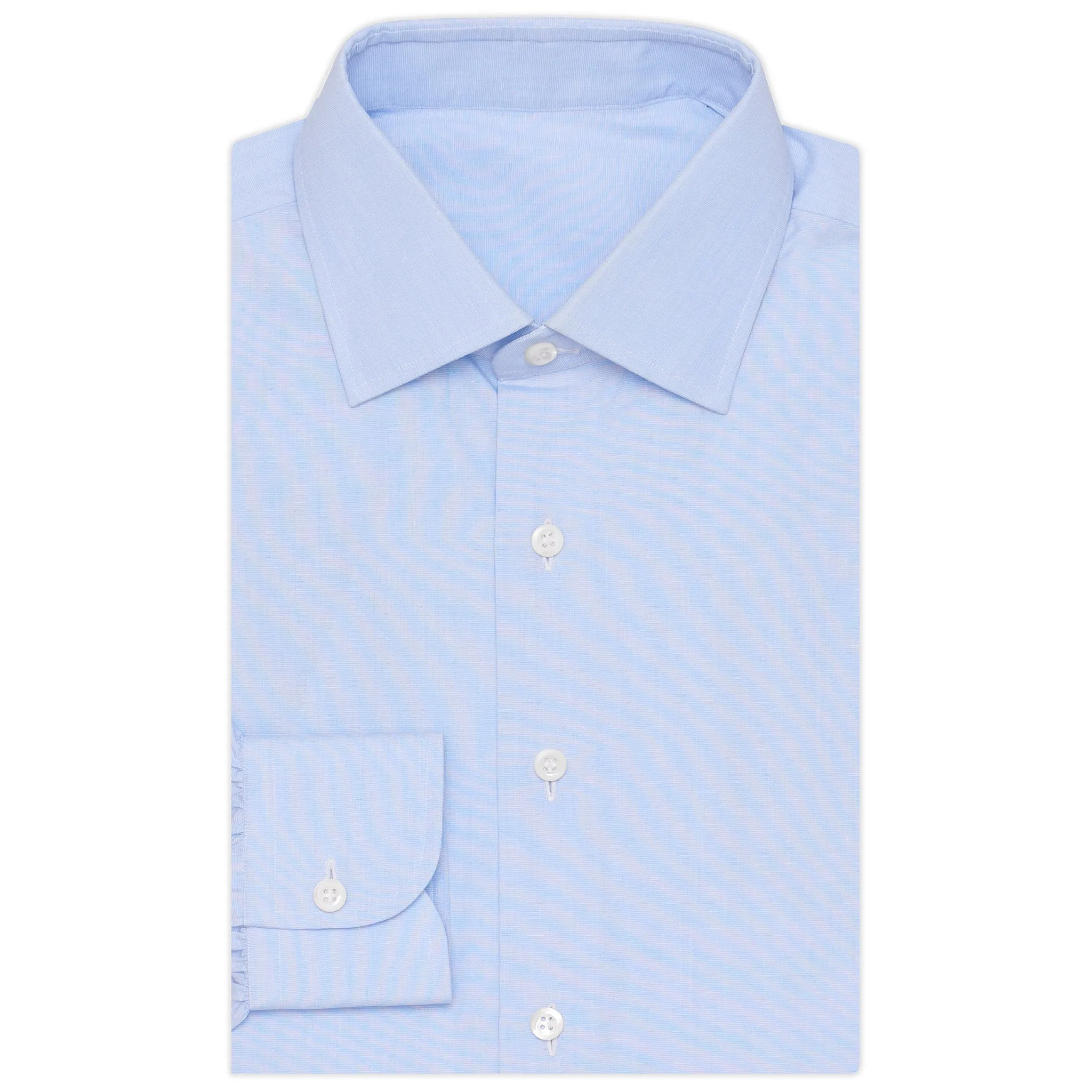 BESPOKE ATHENS Handmade Blue End-on-End Cotton Spalla Camicia Dress Shirt NEW