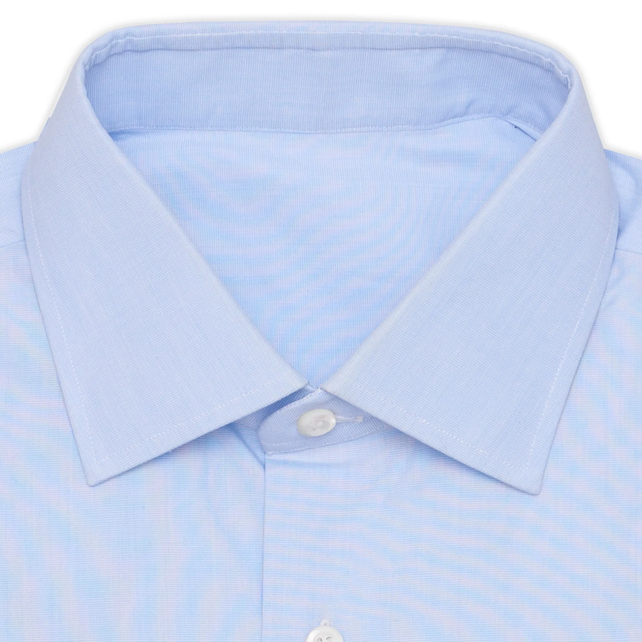 BESPOKE ATHENS Handmade Blue End-on-End Cotton Spalla Camicia Dress Shirt NEW