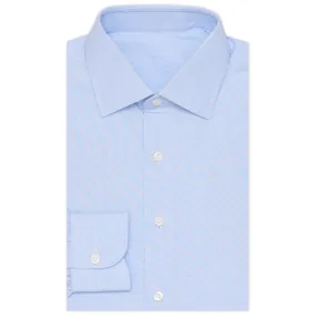 BESPOKE ATHENS Handmade Blue End-on-End Cotton Spalla Camicia Dress Shirt NEW