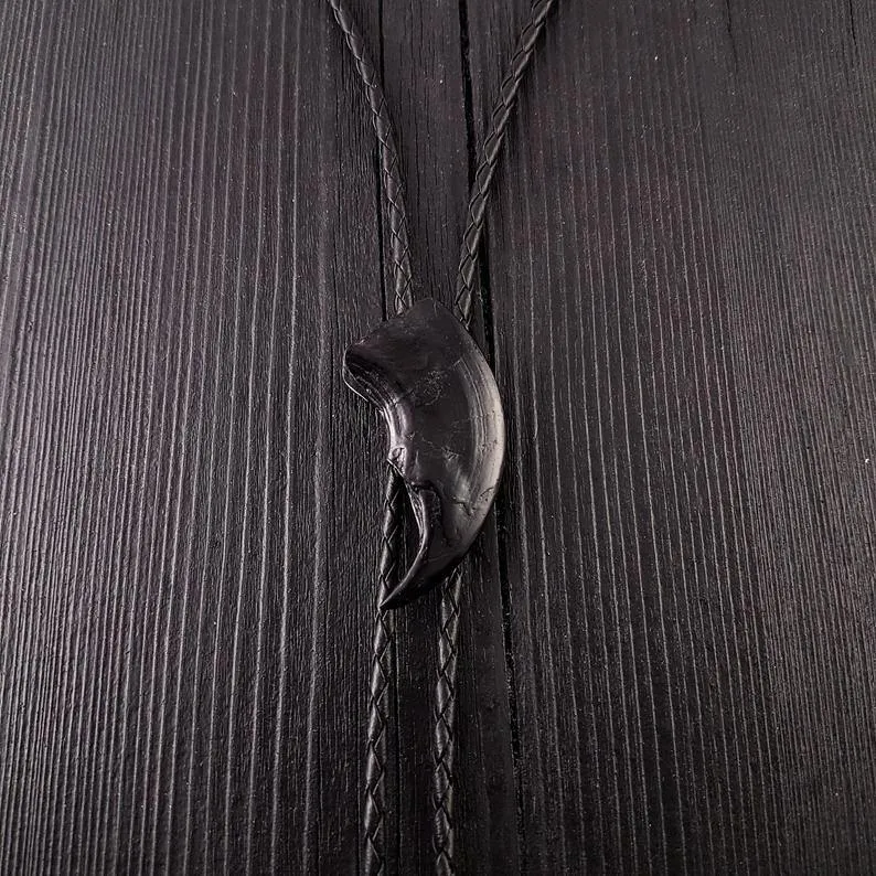 Black Bear Claw Bolo Tie Hand Cast Onyx Resin Black Braided Cord with Silver Tips