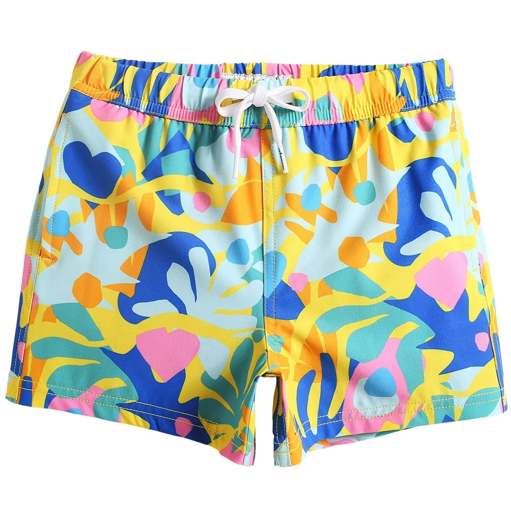 Boys Colorful Banana Leaf Stretch Swim Trunks