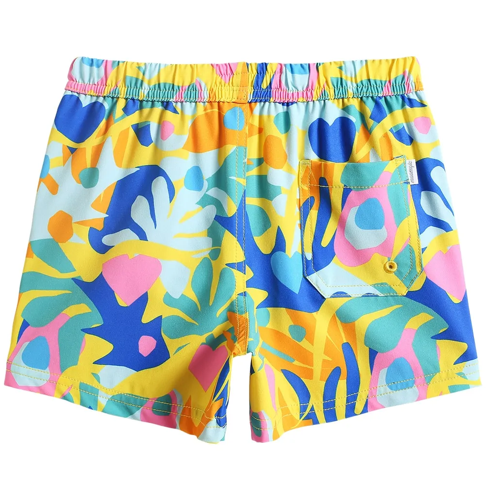 Boys Colorful Banana Leaf Stretch Swim Trunks