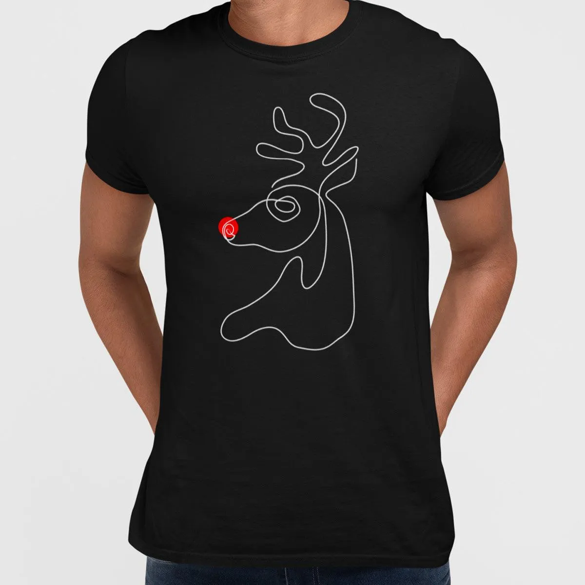 Christmas Minimal Line Design Drawing Red Nose Rudolph