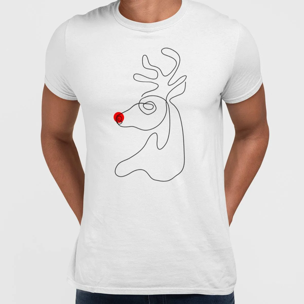 Christmas Minimal Line Design Drawing Red Nose Rudolph