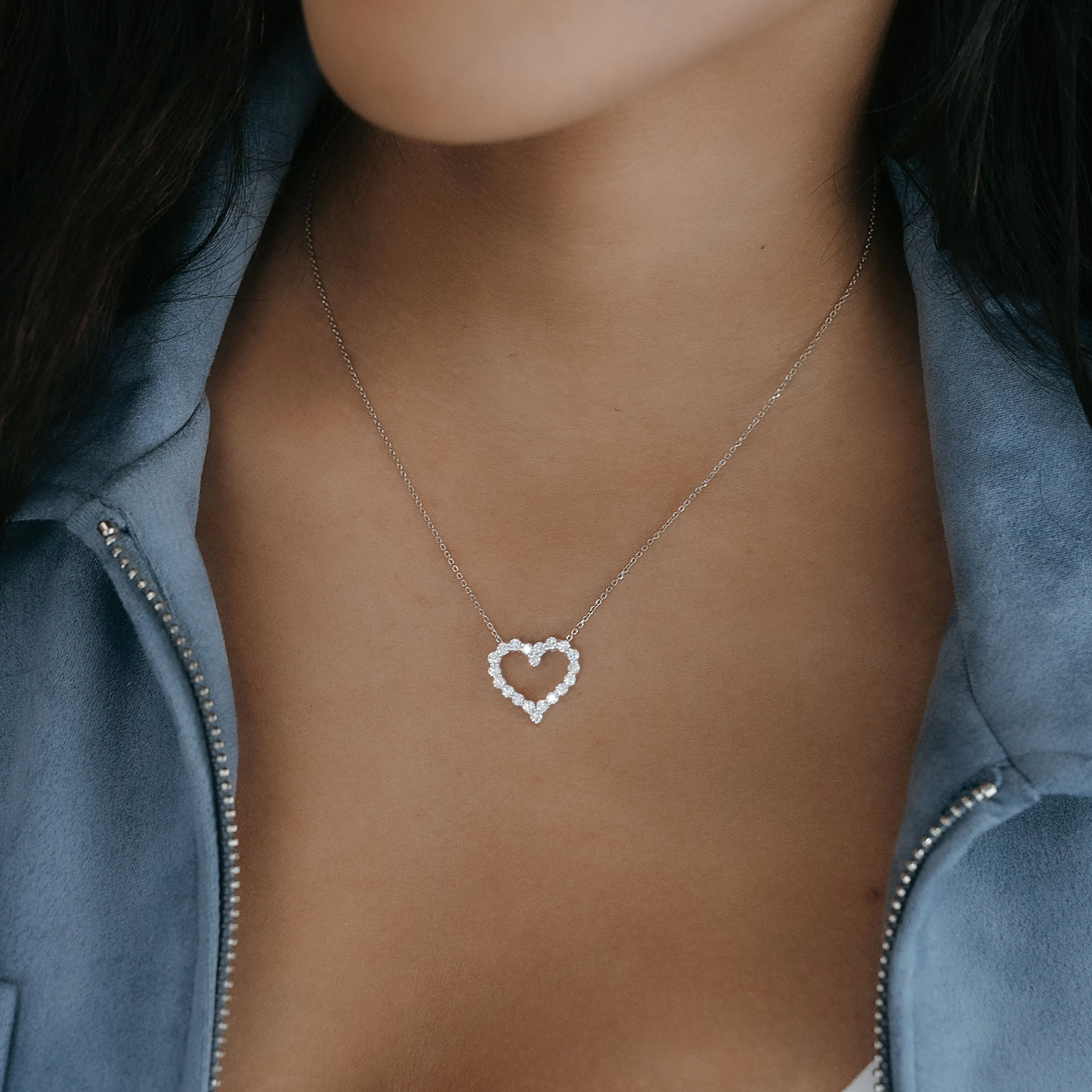 Classic Medium Size Diamond Heart Necklace