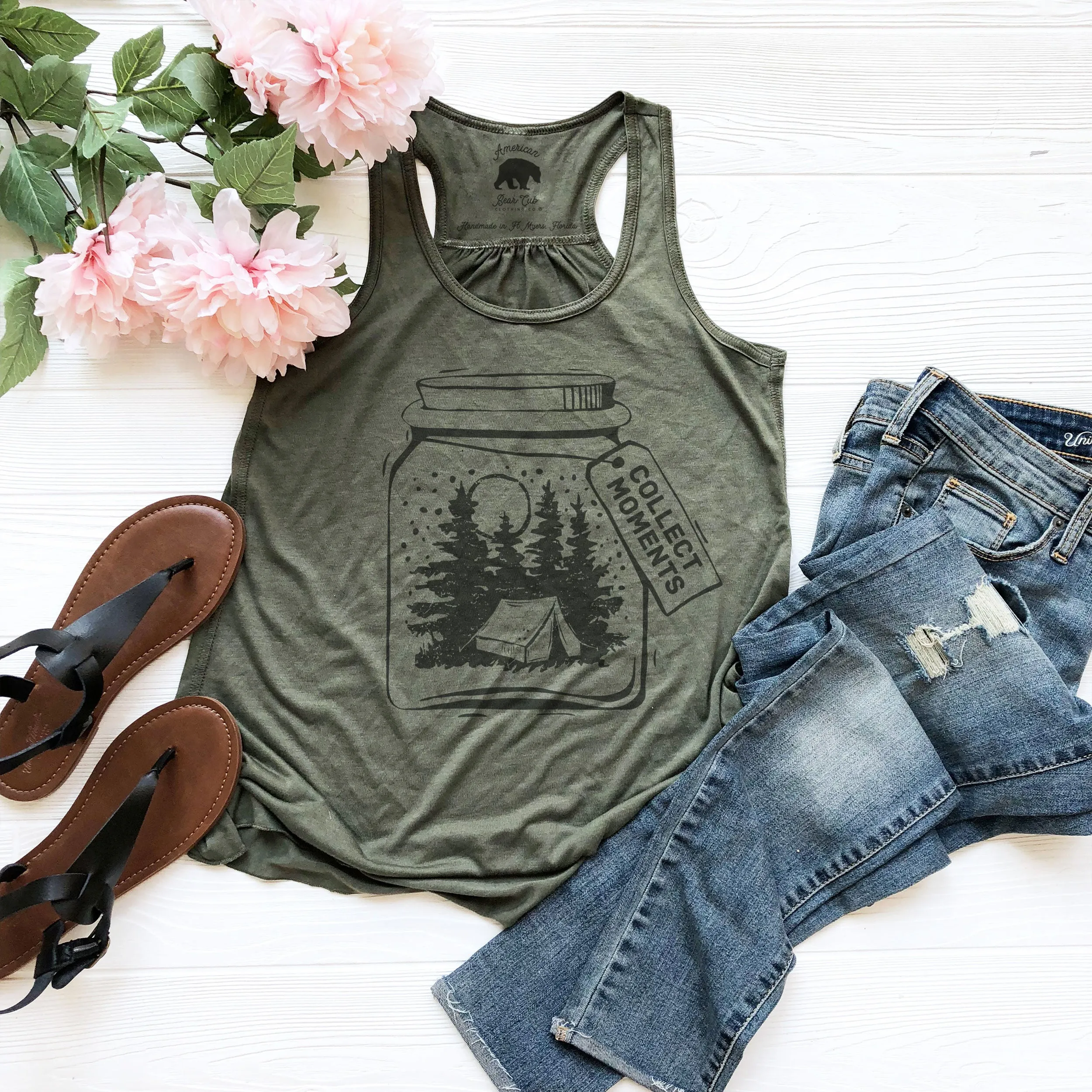 Collect Moments Tent Mason Jar flowy racerback tank tops