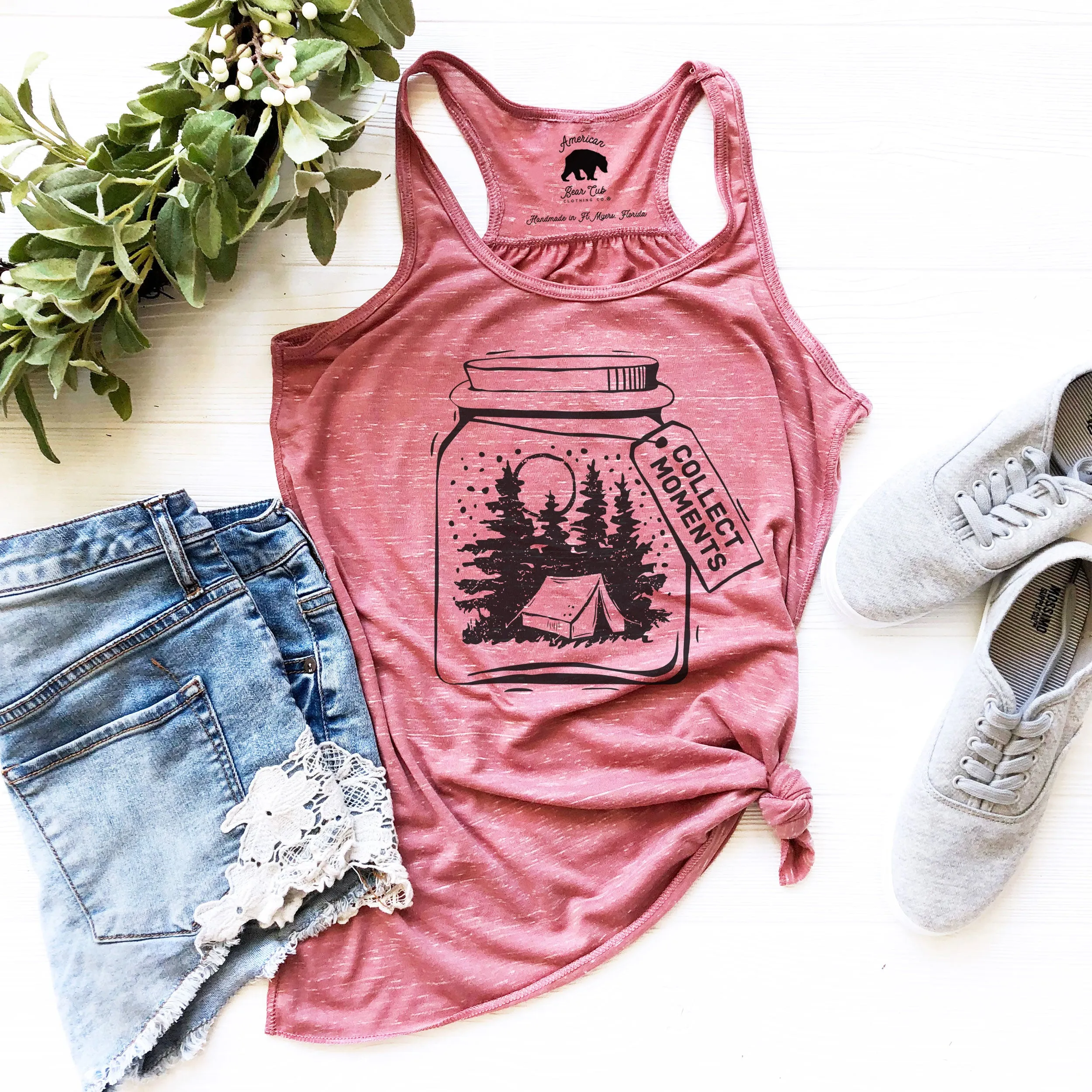 Collect Moments Tent Mason Jar flowy racerback tank tops