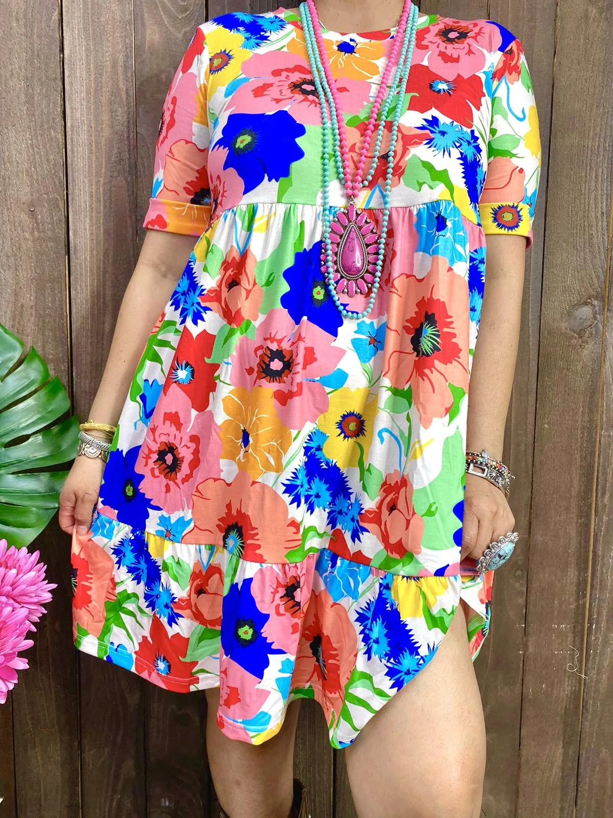 Colorful Floral Short sleeve Baby Doll dress