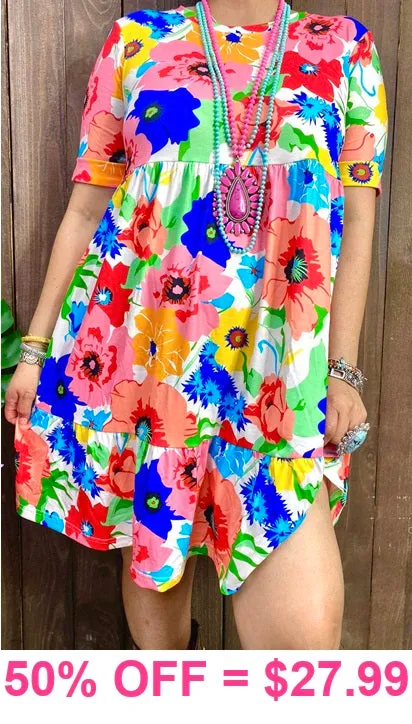 Colorful Floral Short sleeve Baby Doll dress