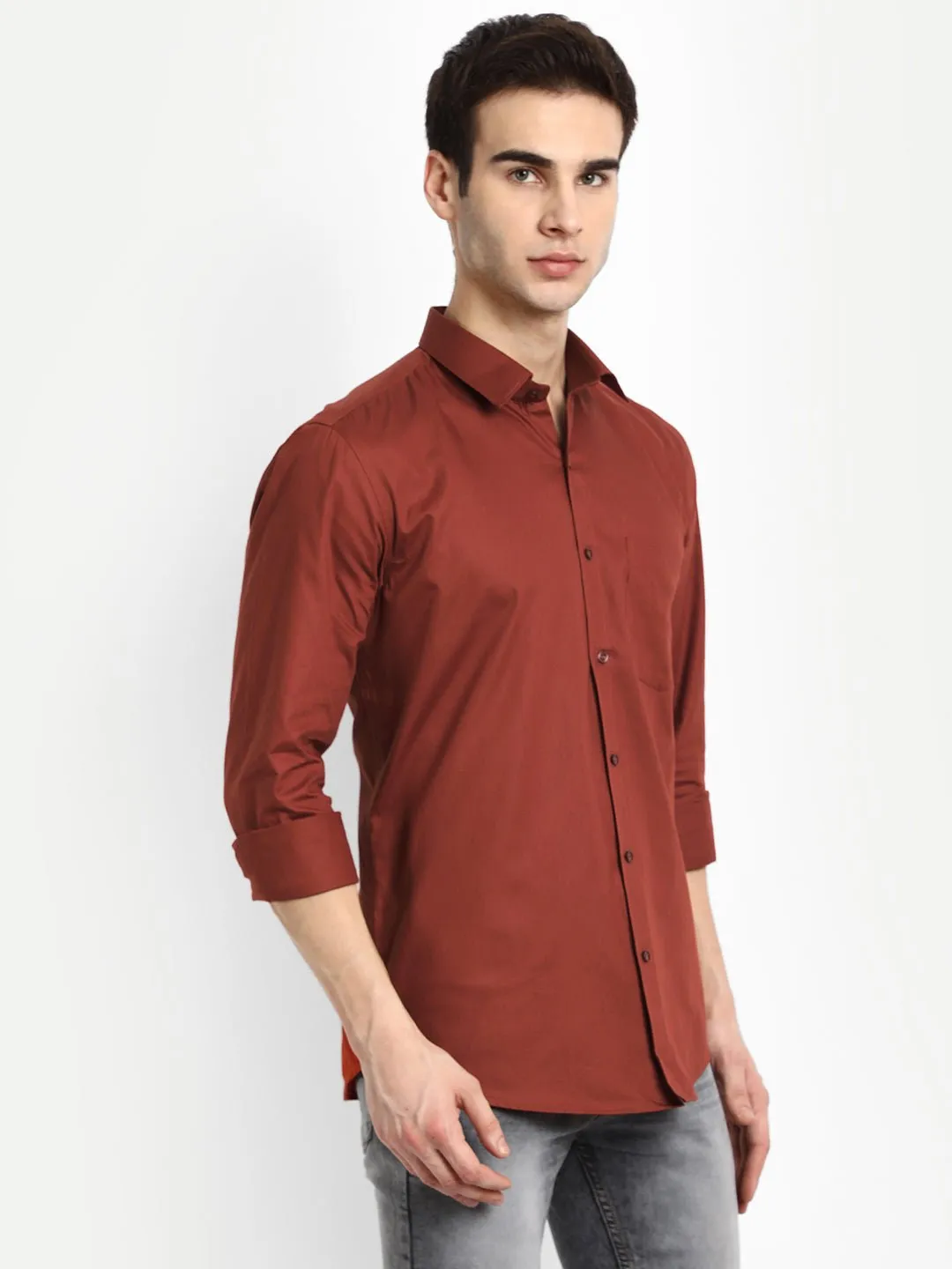 Copper Color Satin Mecerised Cotton Shirt For Men