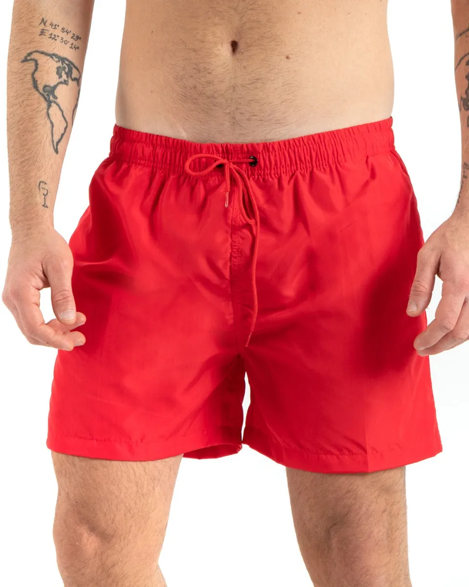 Costume Da Bagno Summer Pantaloncino Boxer Elastico Tinta Unita Rosso GIOSAL-SU1133A