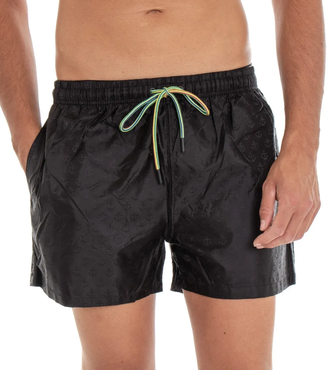 Costume Da Bagno Uomo Boxer Nero Stampe Ancora Elastico GIOSAL-SU1153A