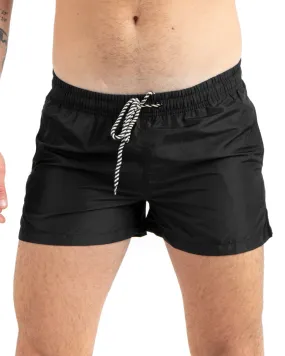 Costume Da Bagno Uomo Boxer Nero Tinta Unita Elastico Coulisse Tasche GIOSAL-SU1150A